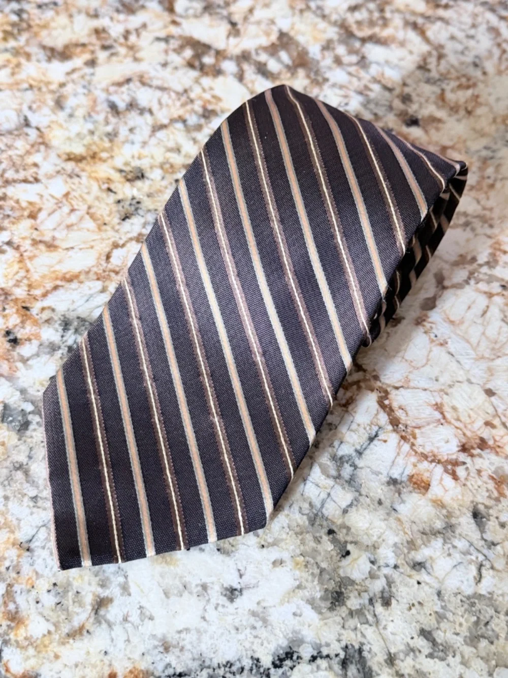 5 for $15 🌸 CLAIBORNE | Brown/Cream Stripe 100% Silk Tie for Men